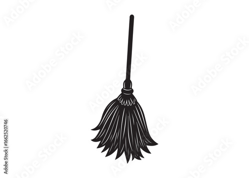 Halloween Witch Broomsticks Silhouette Vector, Magical Flying Tool Icon.