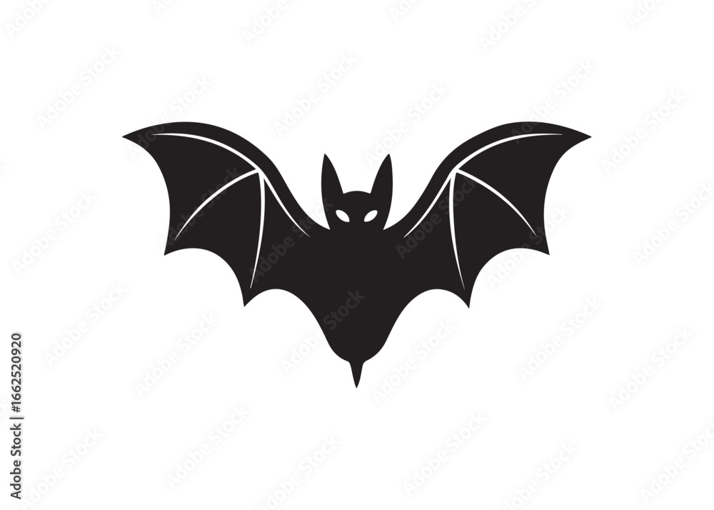 Fototapeta premium Black Silhouette Flying Bat Halloween Vector Image Illustration on White Background.