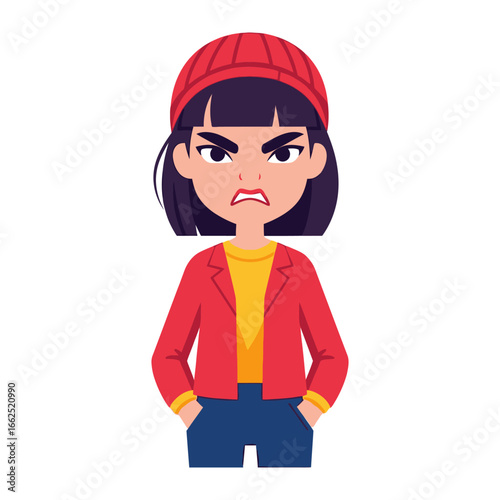 Exasperated Teenager's Grumble: This illustration captures a portrait of a young, androgynous individual expressing a profound sense of frustration.