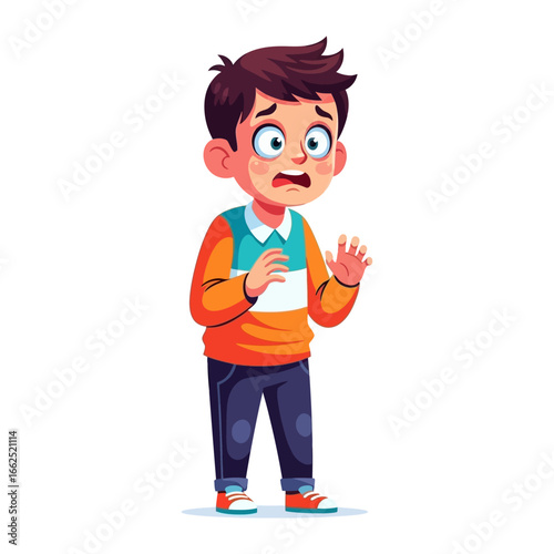 Startled Young Boy: A wide-eyed illustration captures the raw, unfiltered emotion of a young boy's fear and vulnerability. He is in state of alarmed