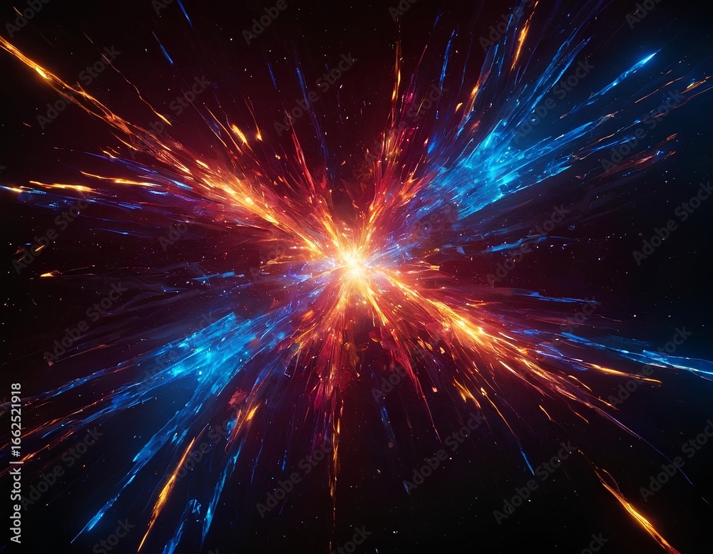 Fototapeta premium Exploding Crystal Formation with Fiery Red and Blue Light Burst