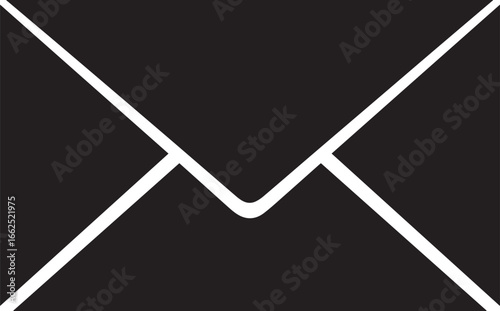 Minimalist black envelope icon with bold white outlines showing the sealed back flaps a simple graphic symbol for mail
