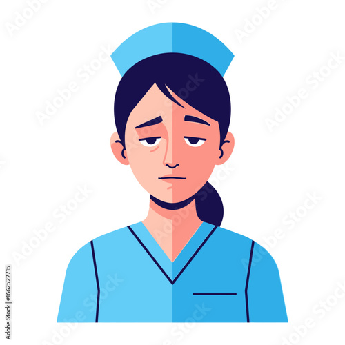 Weary Nurse: A compassionate nurse with a furrowed brow, embodying resilience and dedication, stands as a beacon of support and comfort. 