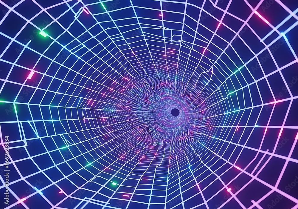 Fototapeta premium Neon grid tunnel effect