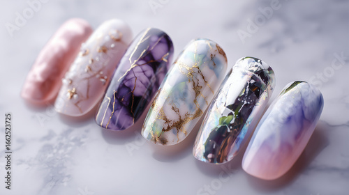 Elegant Nail Art Designs:  Pink, Purple, and Marble Accents