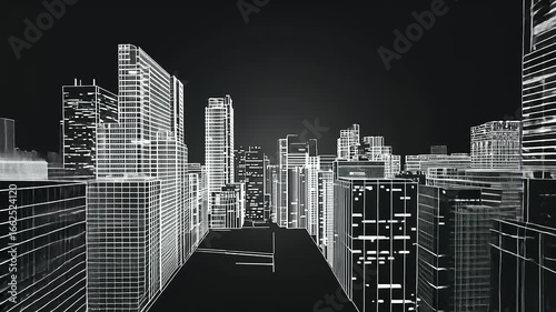 Wallpaper Mural Futuristic city skyline illustration with glowing outlines, showcasing urban architecture at night Torontodigital.ca