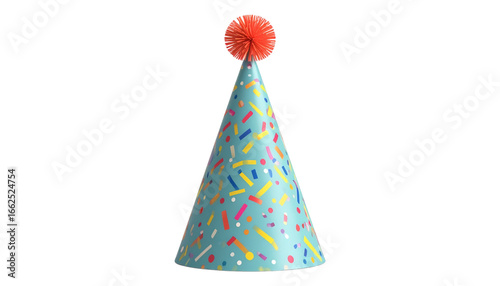 3D Decorated Party Cone Hat with Pom Poms and Confetti