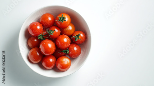 Fresh Cherry Tomatoes in White Bowl: Vibrant Red Produce Photography