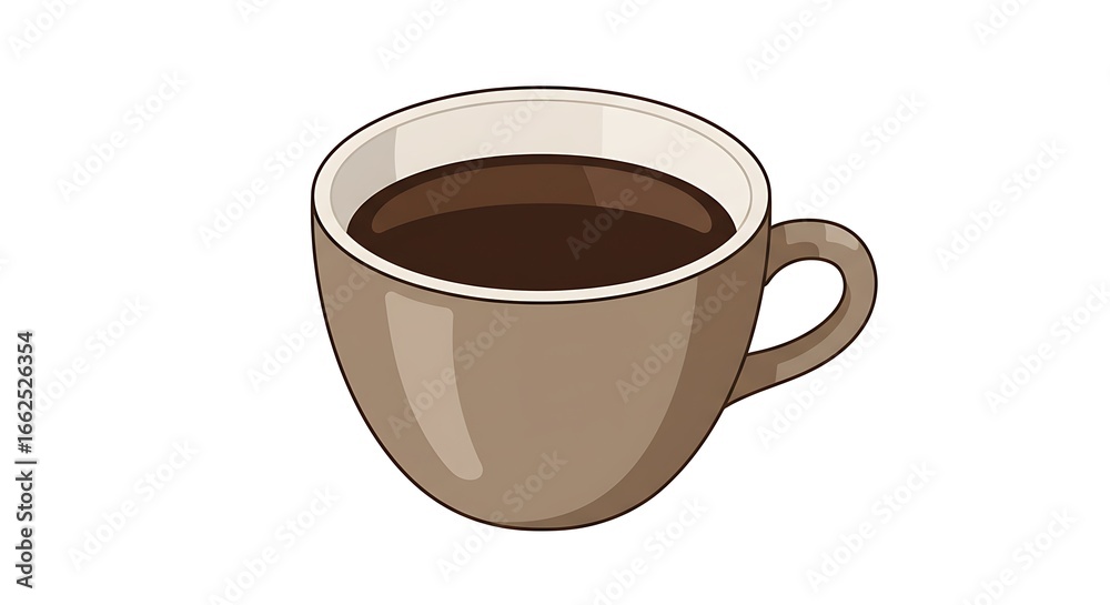 Obraz premium Stylized drawing of a classic brown coffee cup filled with dark espresso, a symbol of morning rituals, caffeine breaks, and cozy moments