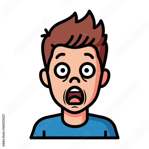 Astonishment: A detailed illustration of a surprised and astounded young man, his expression vividly conveying the essence of shock.