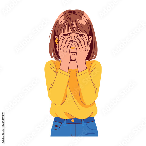 Heartbreak in Hands: An artistic depiction of a young person shrouded in profound sorrow and despair, hands covering the face, embodying deep emotions of sadness and isolation.
