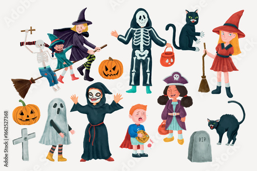 Festive Halloween, cute collage element set vector