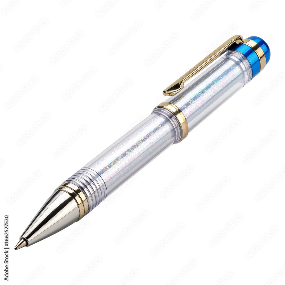 Naklejka premium A shiny silver ballpoint pen, an essential tool for business and writing, isolated on a background.