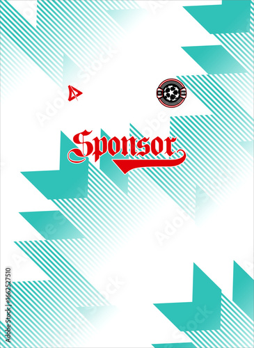  White and Teal Football Jersey Template with Sharp Zigzag Pattern for Modern Team Sportswear Design