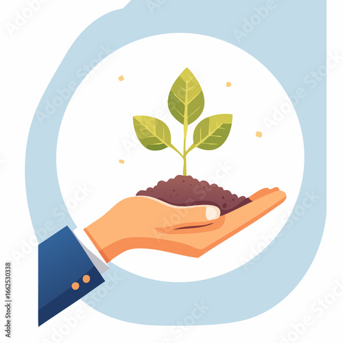 Hand Holding Small Plant In Circle