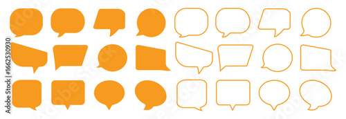 Set of speech bubbles. Comment speech bubble on orange background. Outline Chat message speech bubble flat message bubbles show chat bubble or dialog boxes on white background. 