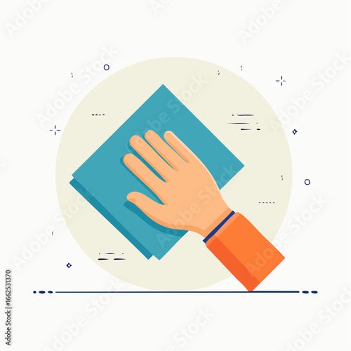 Hand Wiping With Teal Cloth Illustration