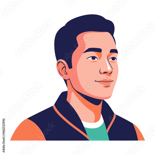 Stylish Young Man: A modern, illustrated portrait of a stylish young man with a confident and pleasant expression.