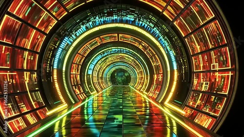 Wallpaper Mural Vibrant futuristic tunnel with colorful neon lights and reflective floor, creating a dynamic atmosphere Torontodigital.ca