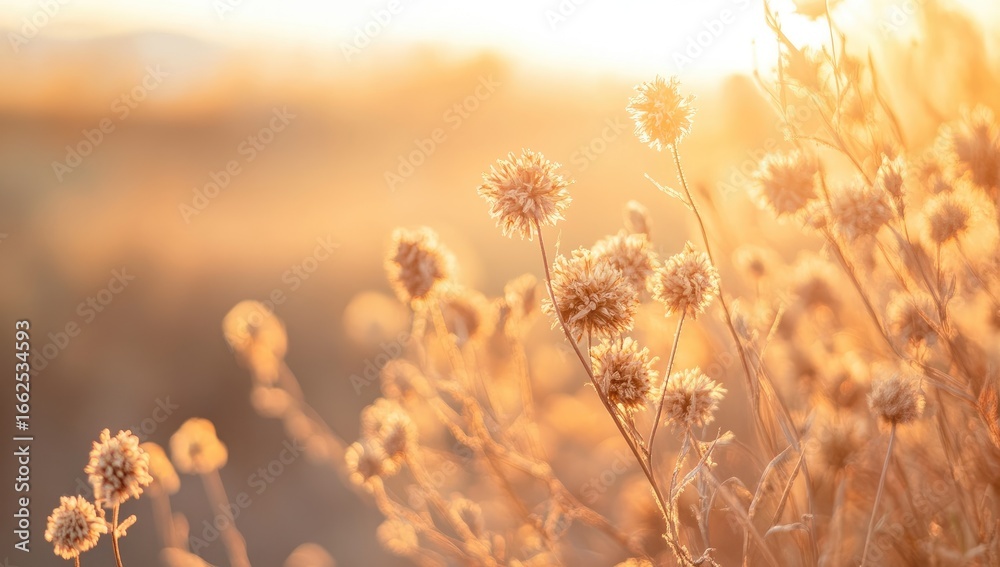 Obraz premium Golden sunset wildflowers