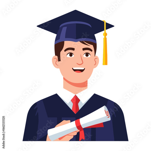 Graduate Pride: A smiling graduate, adorned in a cap and gown, proudly clutches a diploma, embodying the culmination of academic achievement and celebrating the dawn of a new chapter.