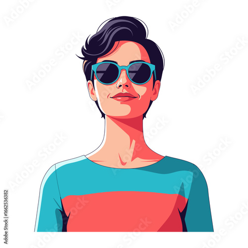 Stylish Confidence: A contemporary portrait of a fashionable individual, donned in sunglasses, radiating an air of effortless style and assured self-possession.