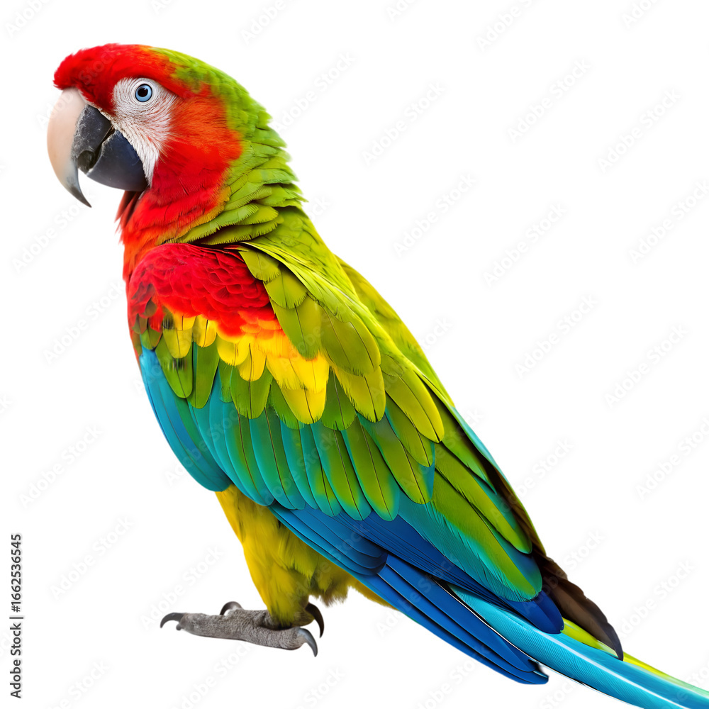 Fototapeta premium Parrot isolated on white background with feather detail realistic clean texture and pet bird style
