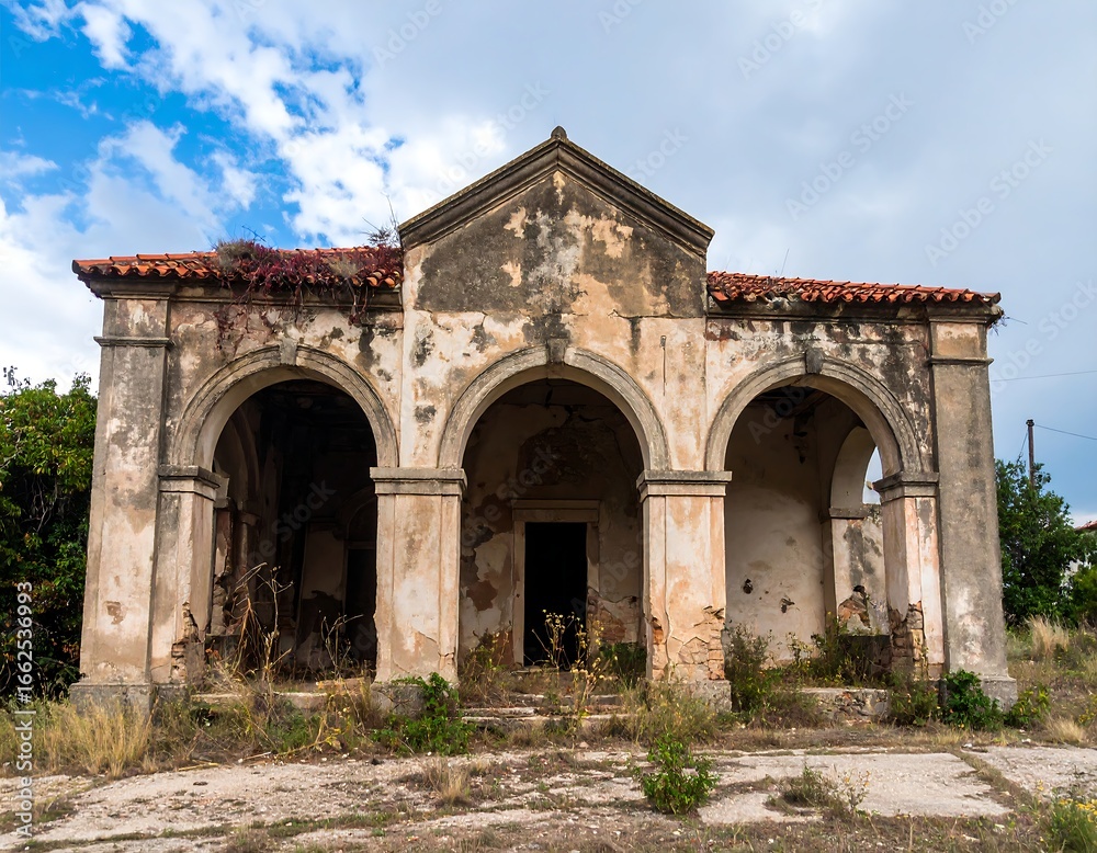 Fototapeta premium Ruined building, exterior view, countryside
