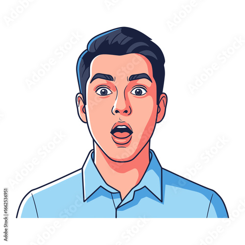 Surprised Expression Portrait: A close-up cartoon portrait of a man with an open mouth and wide eyes, embodying pure astonishment and shock, set against a clean backdrop.