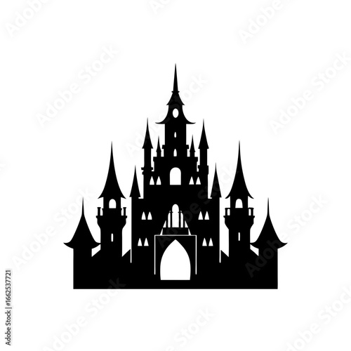 gothic castle with spires silhouette black icon