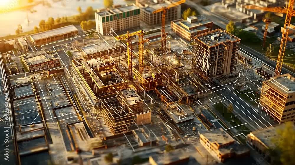 custom made wallpaper toronto digitalConstruction site bustling with activity, showcasing cranes and structures against a clear sky