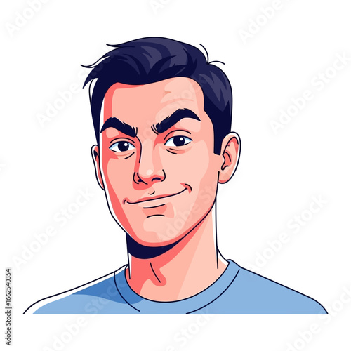 Confident Portrait: A digital illustration showcasing a handsome man with a self-assured and slightly mischievous expression, personifying charm and confidence.