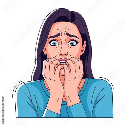 Overwhelmed Woman in Distress: A striking portrayal of a woman consumed by anxiety, her features etched with concern as she succumbs to a moment of stress. 