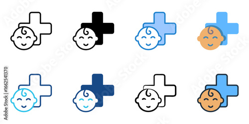 Pediatrician icon set multiple style collection 
