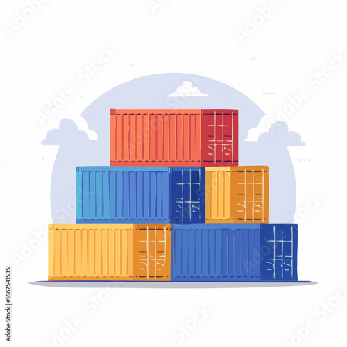 Stacked Colorful Shipping Containers Illustration