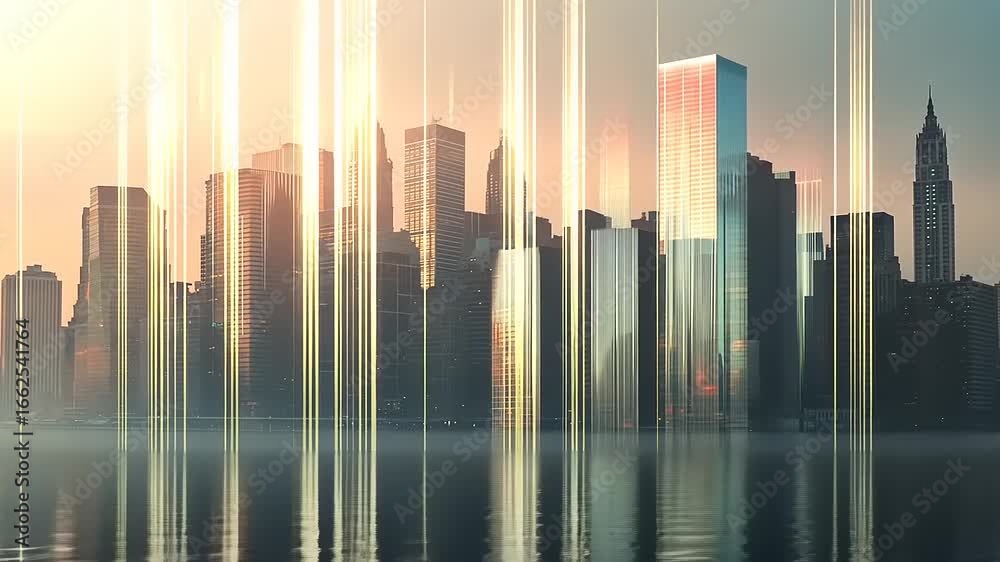 custom made wallpaper toronto digitalSunset skyline view of a modern city with reflective buildings and serene water in the foreground