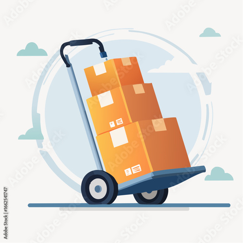 Stacked Boxes On Delivery Cart Illustration