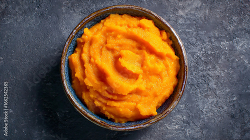Vibrant Orange Sweet Potato Puree in Rustic Bowl