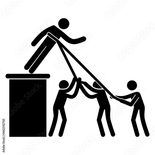 Vector icon / illustration of a dictator's statue being toppled down