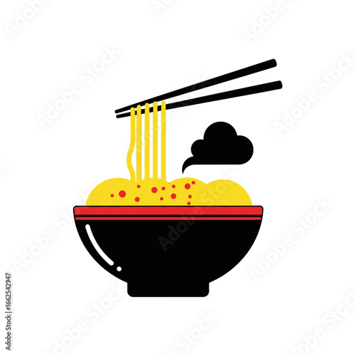 Stylized Noodle Bowl with Chopsticks and Steam Illustration.