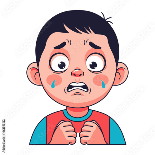 The Agony: A Child’s Portrait of Sorrow captures a young boy’s raw emotion, showcasing his sadness, tears, and distress through simple but effective design. 
