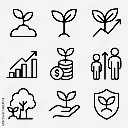 Growth and Protection A Collection of Business and Environmental Icons.