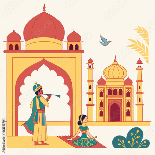 A majestic vector set inspired by traditional palace architecture, ideal for luxurious Janmashtami and Hindu festival greetings