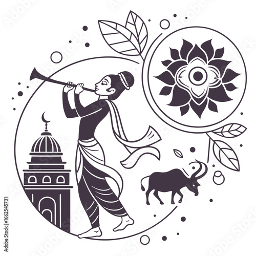 A minimal flat-style vector pack for social media posts and digital greetings featuring major deities and symbols of Hindu festivals