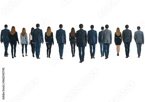 Group of business people walking forward isolated on transparent background