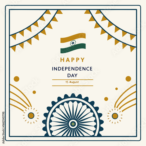 A sophisticated and elegant design set with metallic finishes and textured elements for premium brand posts, greeting cards, and corporate Independence Day flyers