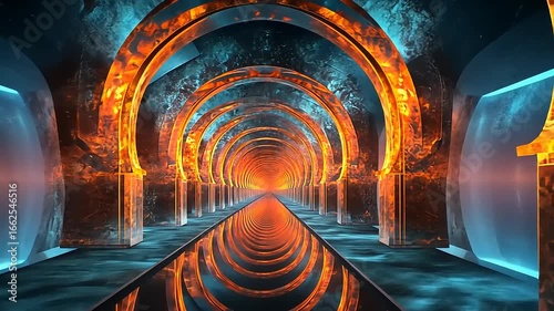 Wallpaper Mural Futuristic corridor with glowing arches and reflective water, creating a surreal atmosphere Torontodigital.ca