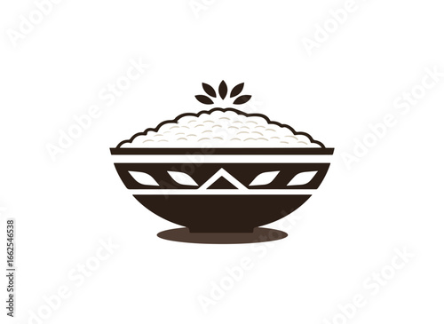 Brown bowl of white rice illustration