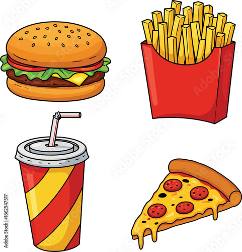 Fast Food Meal Cartoon Icons Vector Illustration