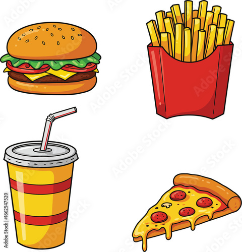Fast Food Meal Cartoon Icons Vector Illustration